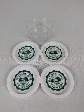 Michigan State University MSU Plastic Coaster Set Vintage Coasters Logo Made USA